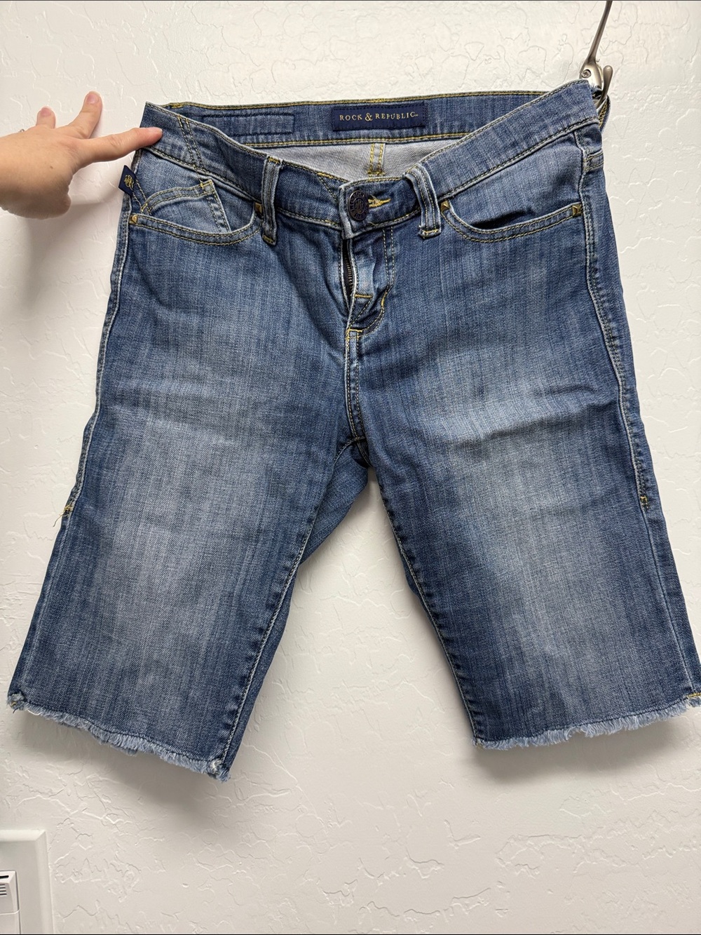 Rock & Republic Light Blue Frayed Hem Denim Bermuda Shorts